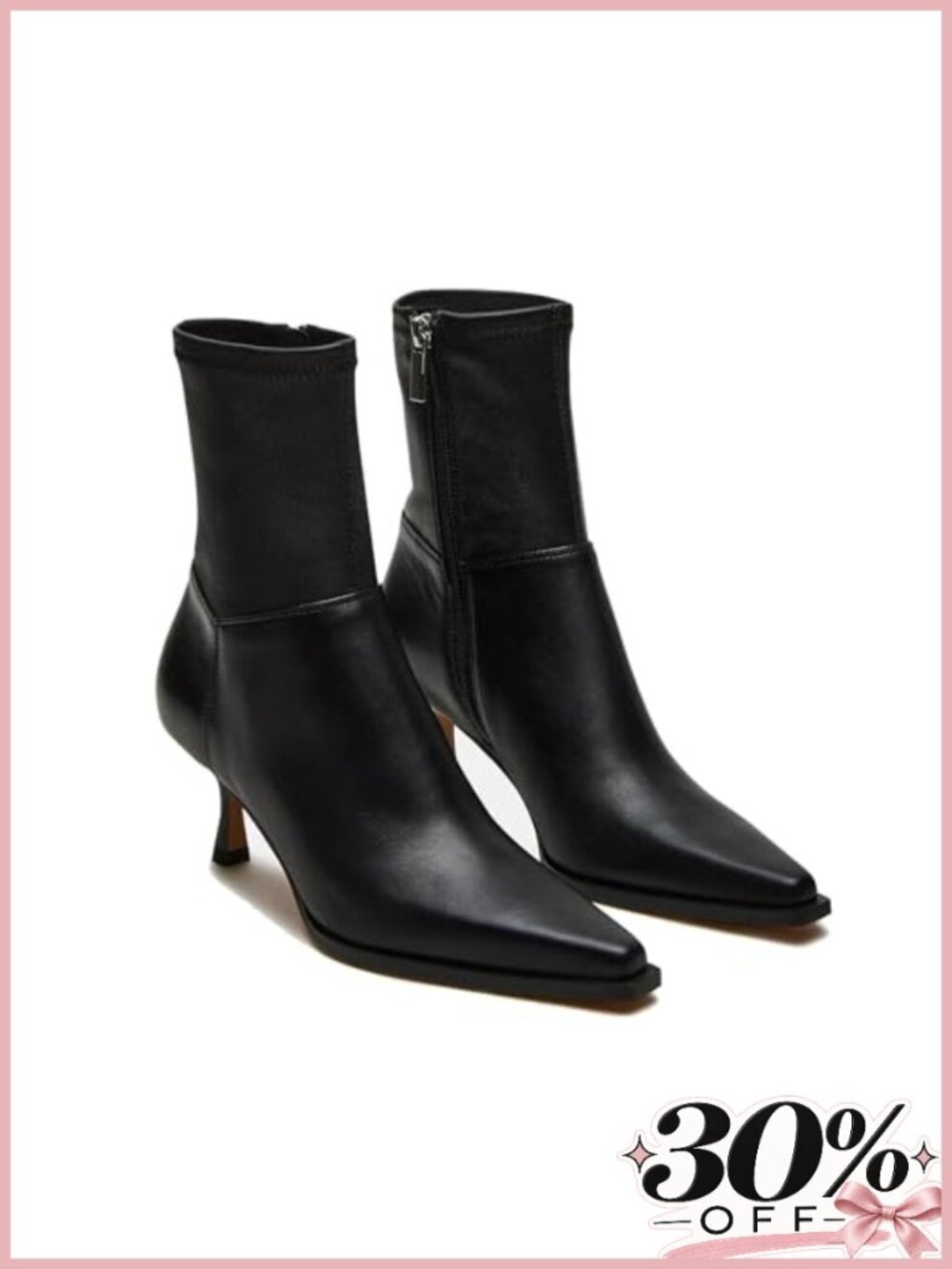Kitten Heel Ankle Boots Pointed Toe Side Zip Synthetic Leather